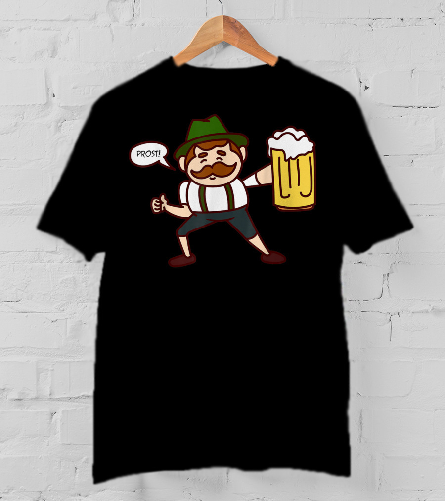 Prost Cute Lederhosen Guy With Beer October T-Shirt