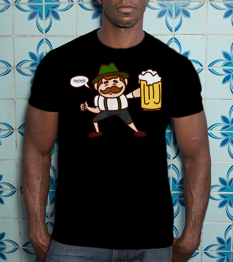Prost Cute Lederhosen Guy With Beer October T-Shirt