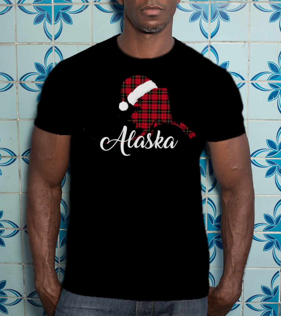 Alaska Red Buffalo Royal Stewart Tartan With Santa Hat T-Shirt