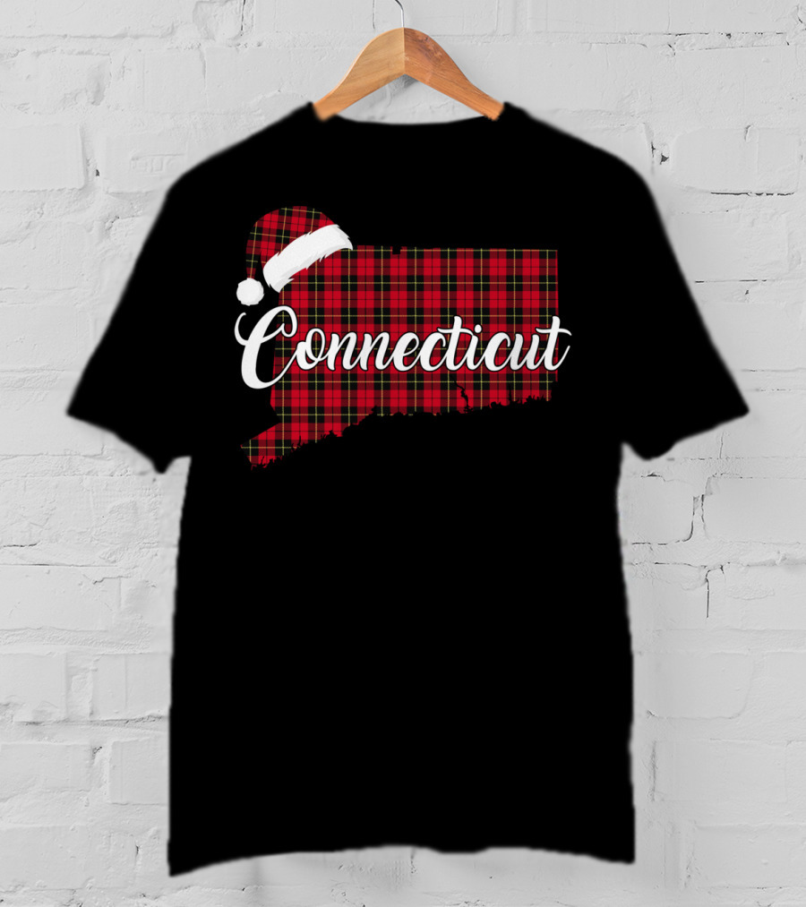 Connecticut Red Buffalo Plaid With Santa Hat Royal Stewart T-Shirt