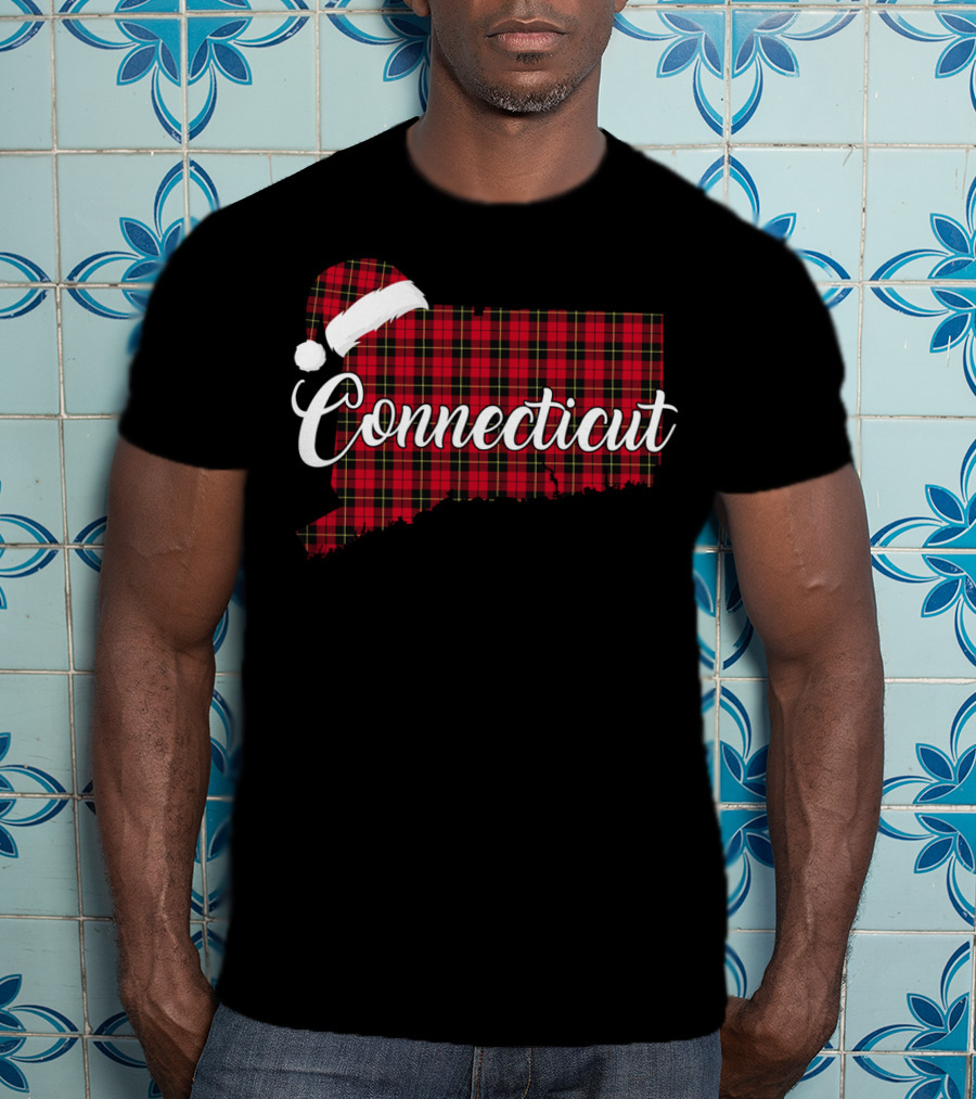 Connecticut Red Buffalo Plaid With Santa Hat Royal Stewart T-Shirt