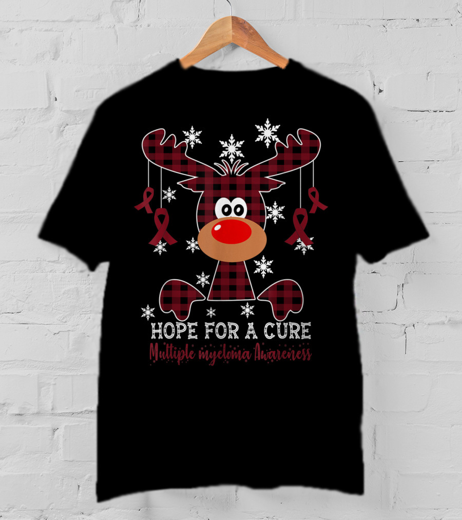 Hope For A Cure Multiple Myeloma Awareness Reindeer With Ribbons T-Shirt