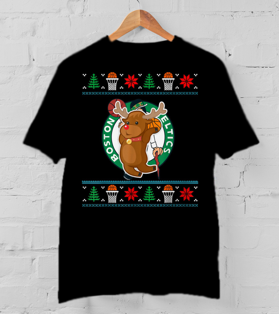Boston Celtics Reindeer Ugly Christmas Basketball T-Shirt