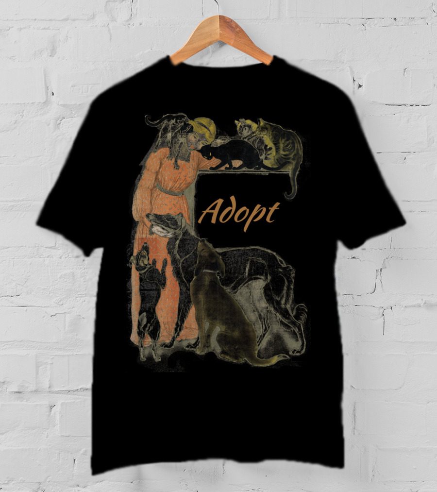 Rescue Adopt Love Dog And Cat Lover With Vintage Style Woman Surrounded By Pets T-Shirt