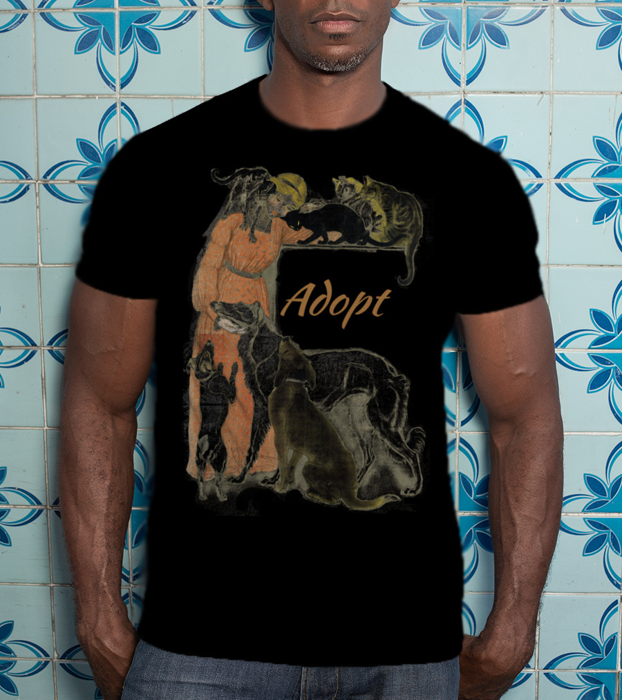 Rescue Adopt Love Dog And Cat Lover With Vintage Style Woman Surrounded By Pets T-Shirt