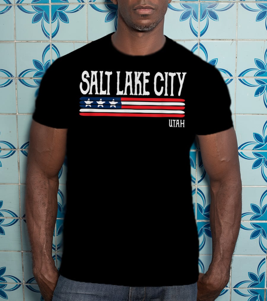 Salt Lake City Utah American Flag Stars Stripes T-Shirt