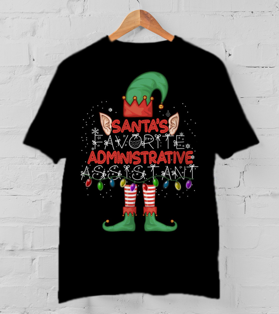 Santa's Favorite Administrative Assistant Elf Christmas Lights T-Shirt