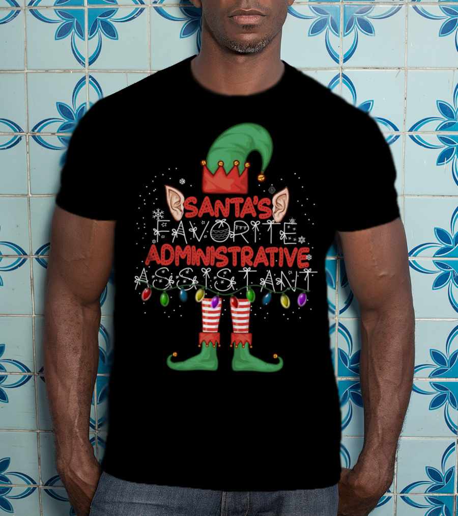 Santa's Favorite Administrative Assistant Elf Christmas Lights T-Shirt