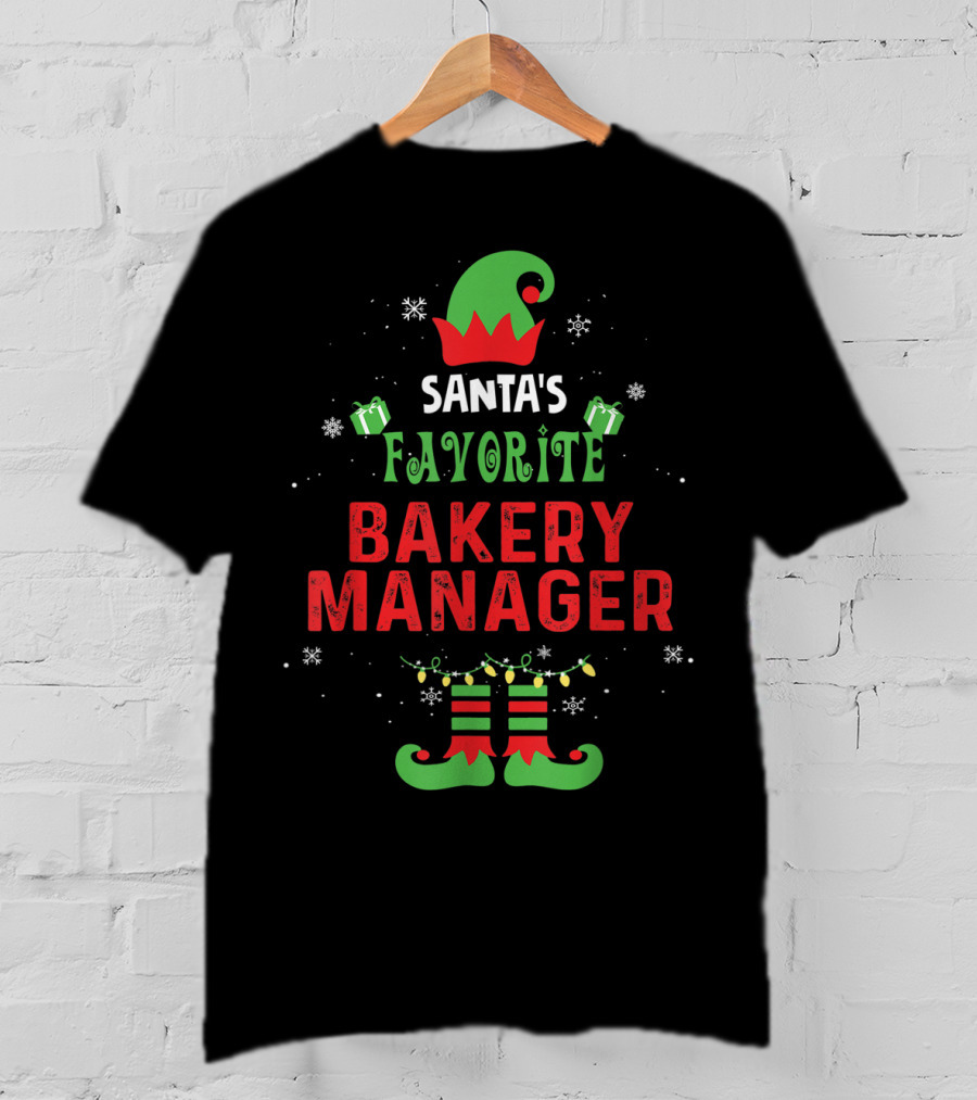 Santa's Favorite Bakery Manager Christmas Elf Hat And Boots T-Shirt