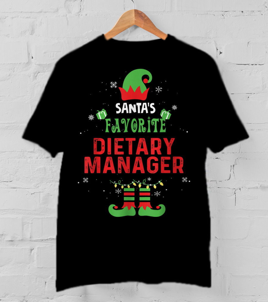 Santa's Favorite Dietary Manager Elf Hat Snowflakes Presents Holiday T-Shirt