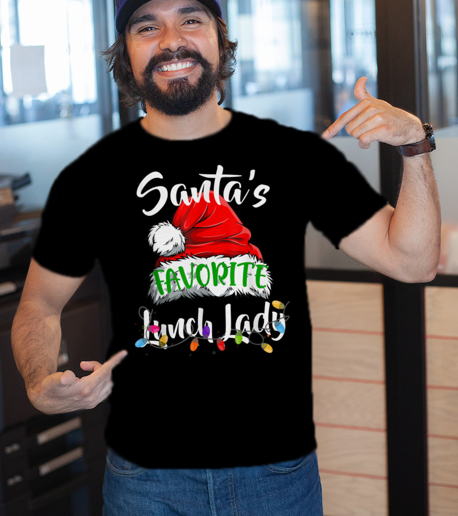 Santa's Favorite Lunch Lady Santa Hat Christmas Lights T-Shirt