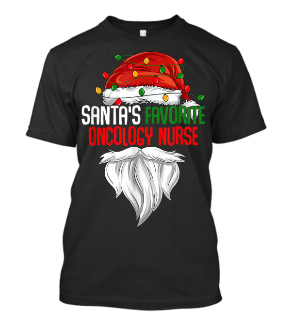 Santa's Favorite Oncology Nurse Christmas Lights And Beard T-Shirt