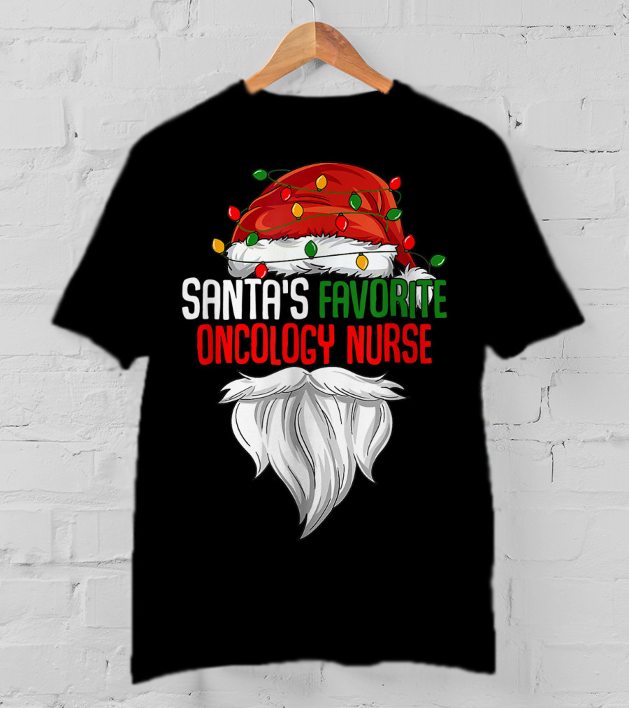 Santa's Favorite Oncology Nurse Christmas Lights And Beard T-Shirt
