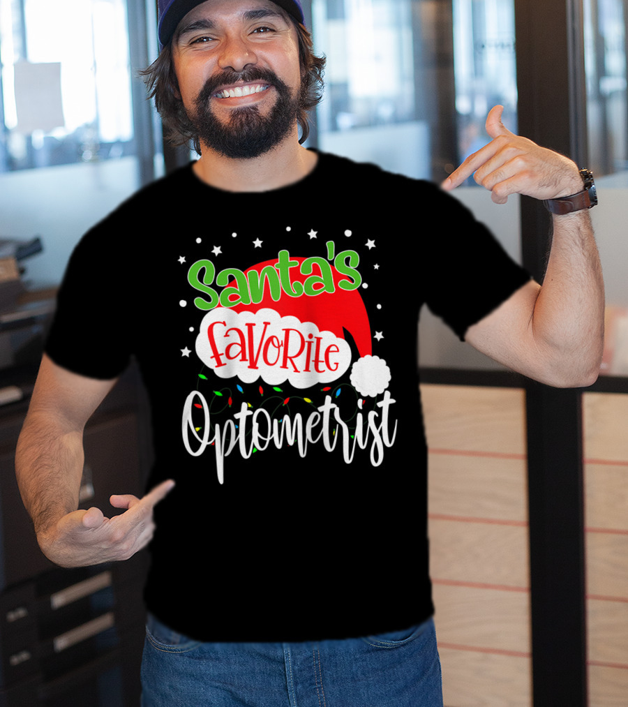 Santa's Favorite Optometrist Christmas Santa Hat And Lights T-Shirt