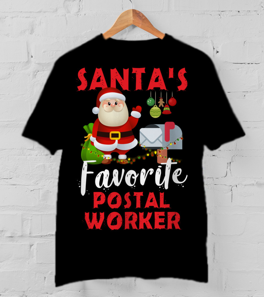Santa's Favorite Postal Worker Christmas Mailbox Santa Claus T-Shirt