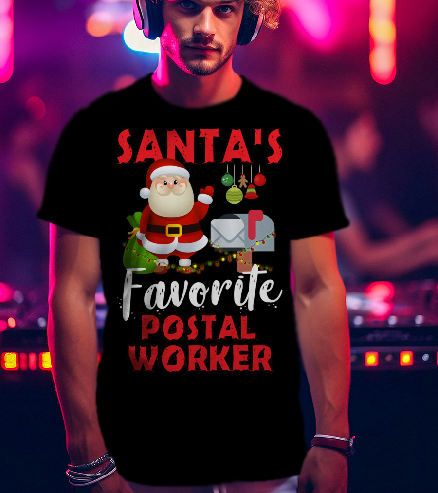 Santa's Favorite Postal Worker Christmas Mailbox Santa Claus T-Shirt