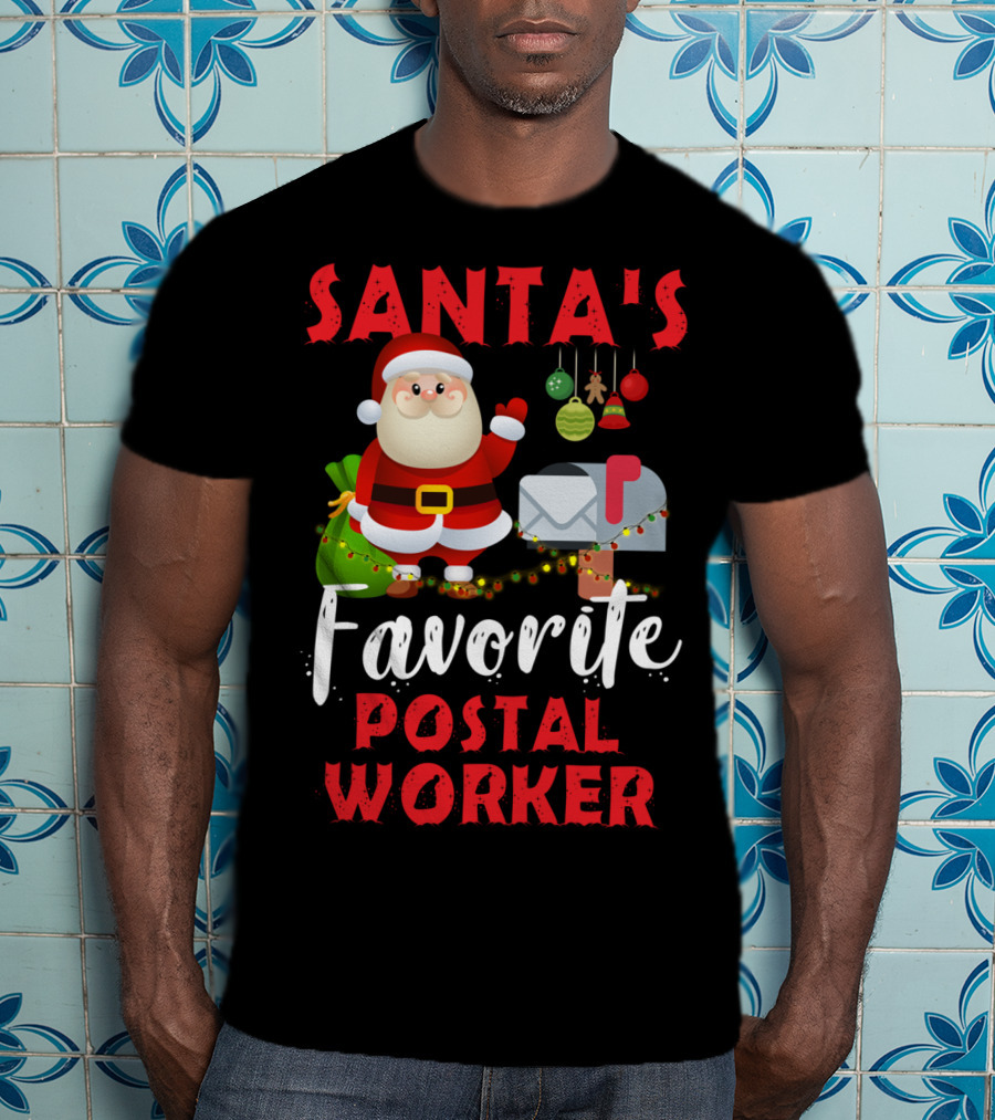 Santa's Favorite Postal Worker Christmas Mailbox Santa Claus T-Shirt
