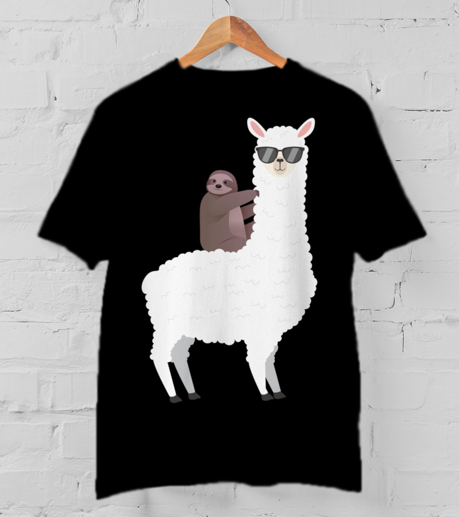 Sloth Life Riding Llama Cool Sunglasses Duo T-Shirt