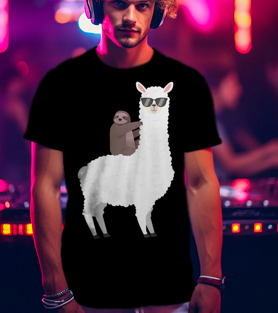 Sloth Life Riding Llama Cool Sunglasses Duo T-Shirt