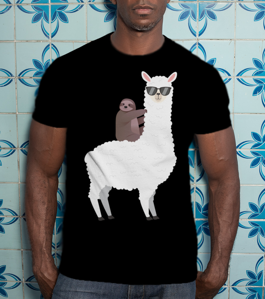 Sloth Life Riding Llama Cool Sunglasses Duo T-Shirt