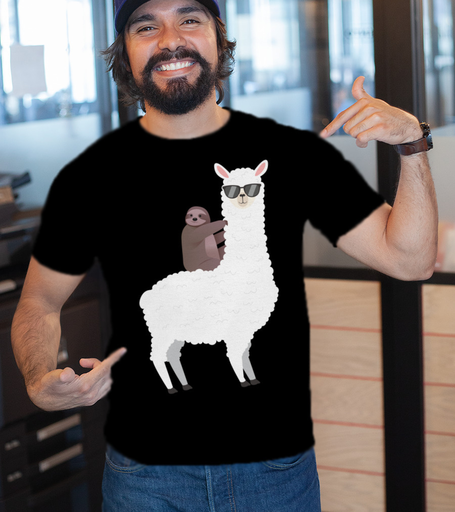 Sloth Life Riding Llama Cool Sunglasses Duo T-Shirt