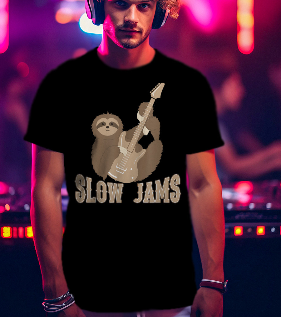 Slow Jams Sloth Fun Bass Guitar Chilled T-Shirt