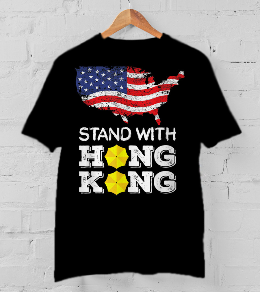 Stand With Hong Kong Strong American Flag Yellow Umbrella T-Shirt