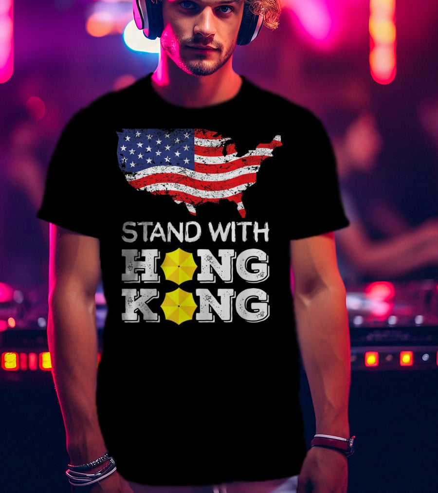 Stand With Hong Kong Strong American Flag Yellow Umbrella T-Shirt