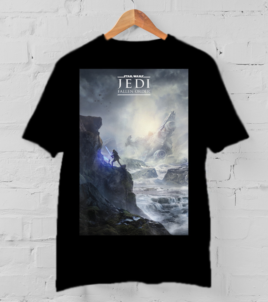 Star Wars Jedi Fallen Order Scenic Battle With Stormtrooper And Ruins T-Shirt