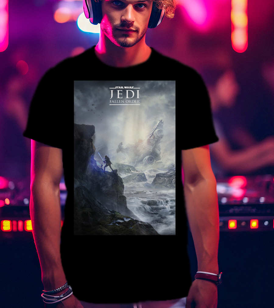 Star Wars Jedi Fallen Order Scenic Battle With Stormtrooper And Ruins T-Shirt