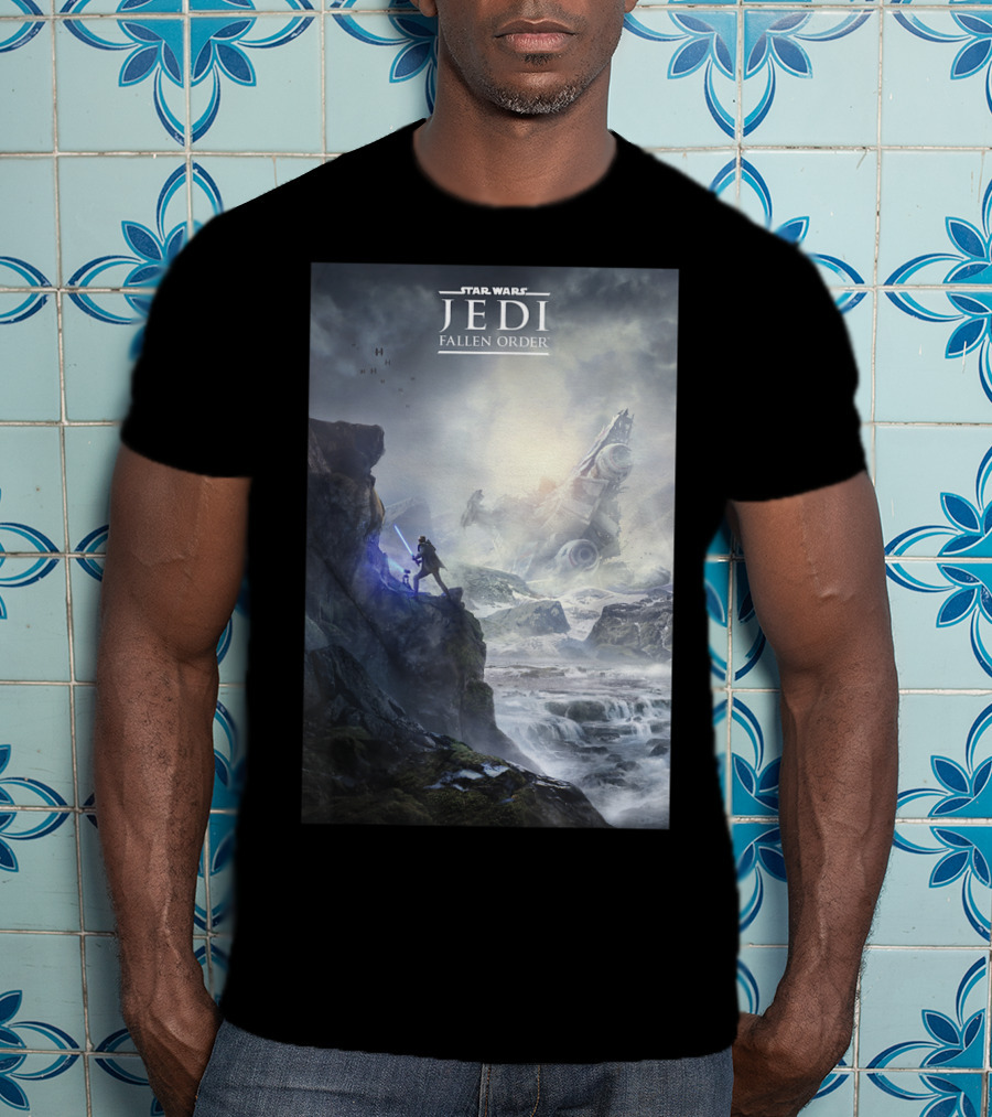 Star Wars Jedi Fallen Order Scenic Battle With Stormtrooper And Ruins T-Shirt