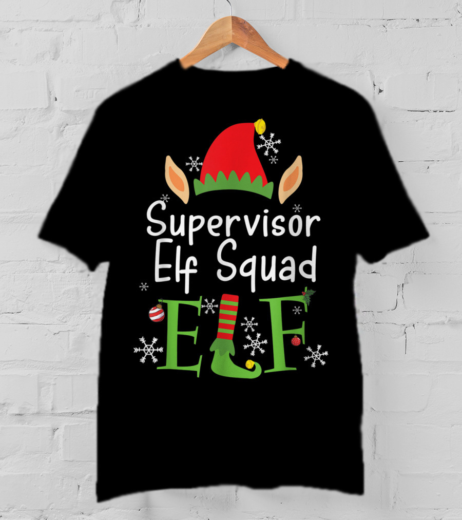 Supervisor Elf Squad Christmas Hat Snowflakes Ornaments T-Shirt