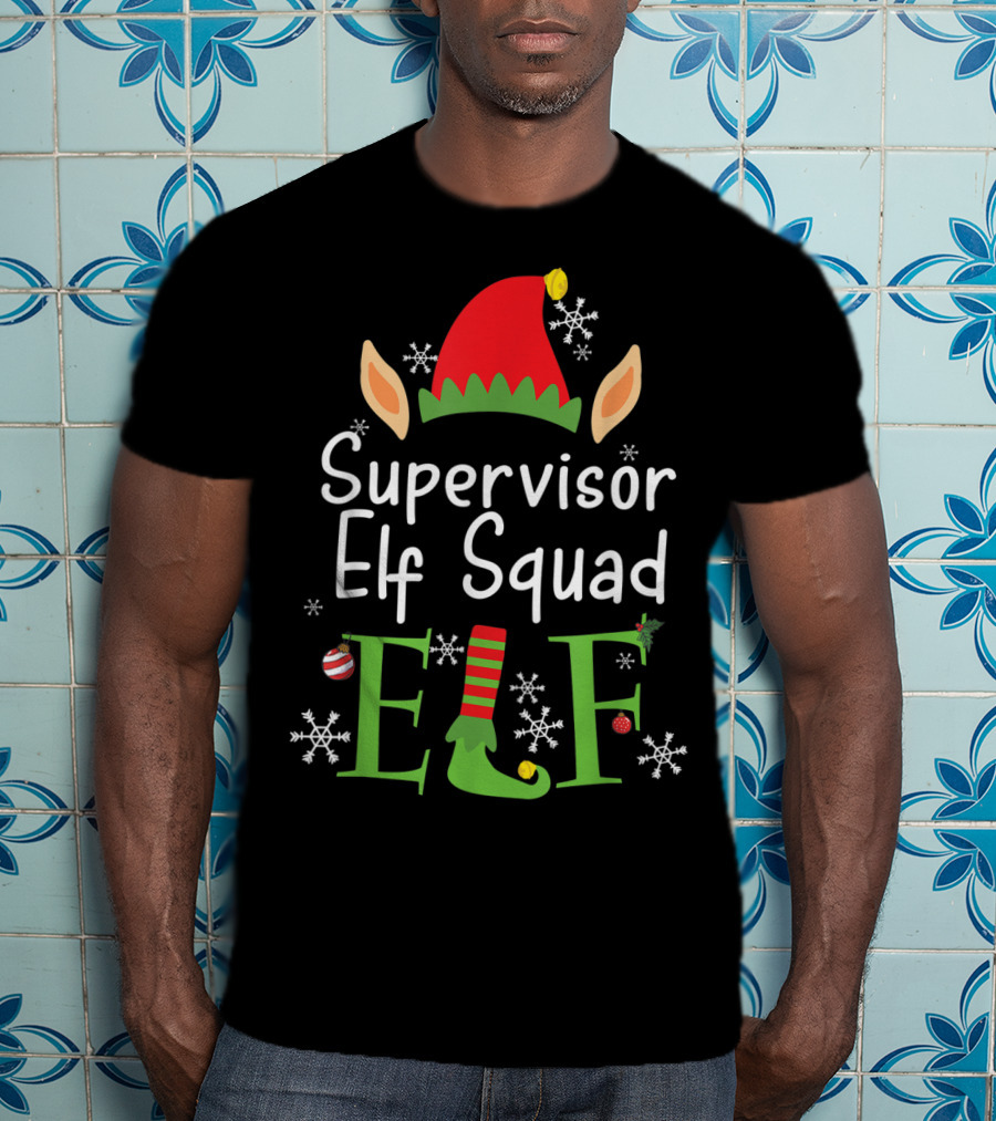 Supervisor Elf Squad Christmas Hat Snowflakes Ornaments T-Shirt