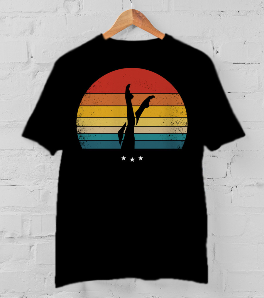 Retro Synchronized Swimming Legs Silhouette With Vintage Sunset Stripes And Stars T-Shirt