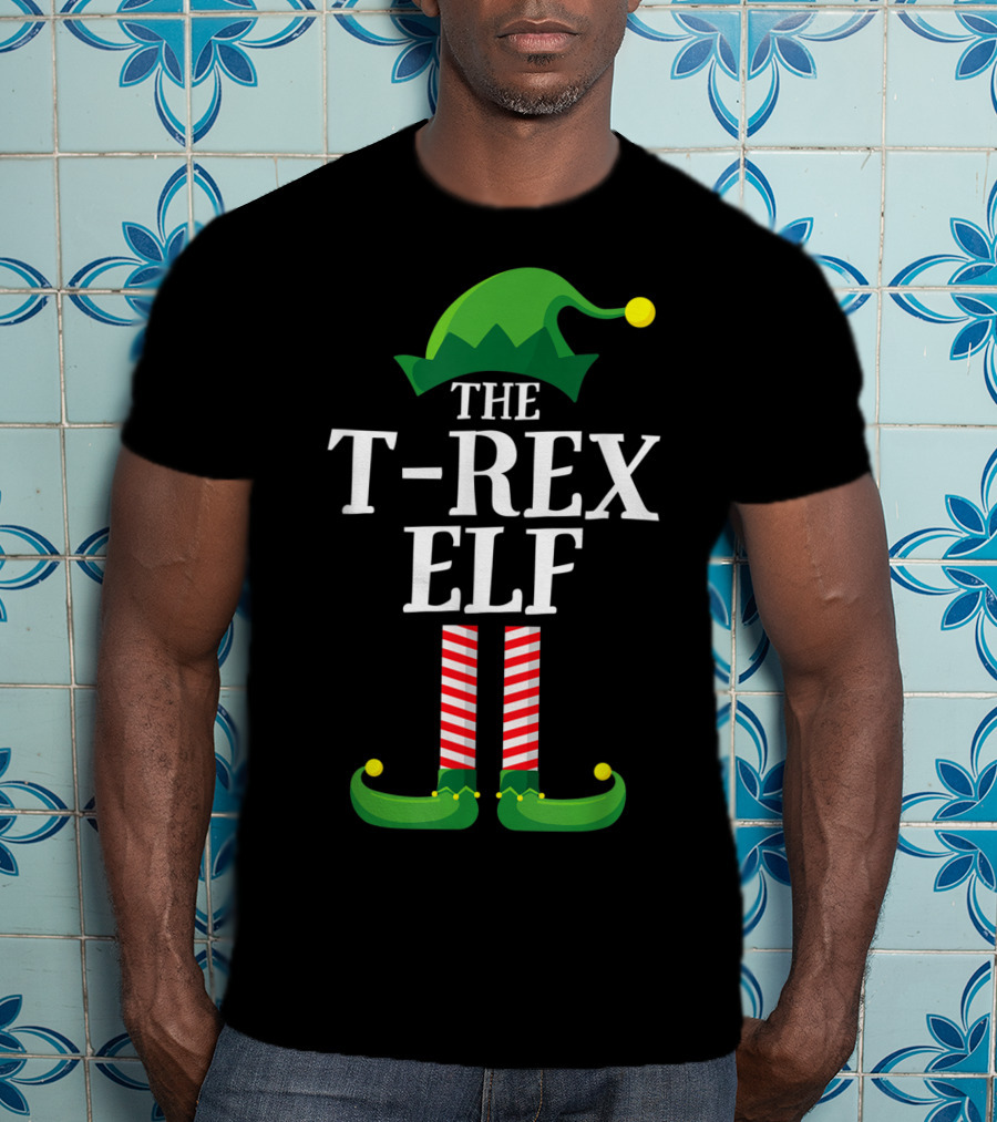 The T Rex Elf Matching Family Group Christmas Costume T-Shirt