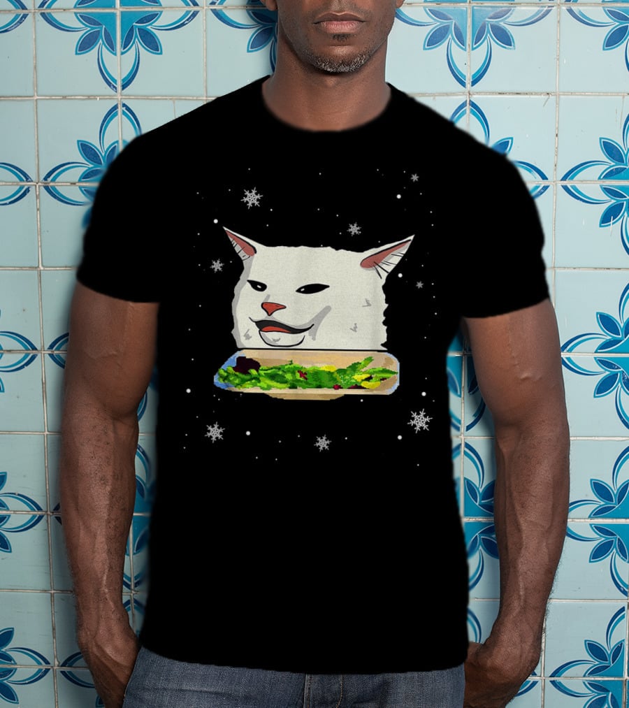 Table Cat Smudge The Cat Meme Snowflakes Salad T-Shirt