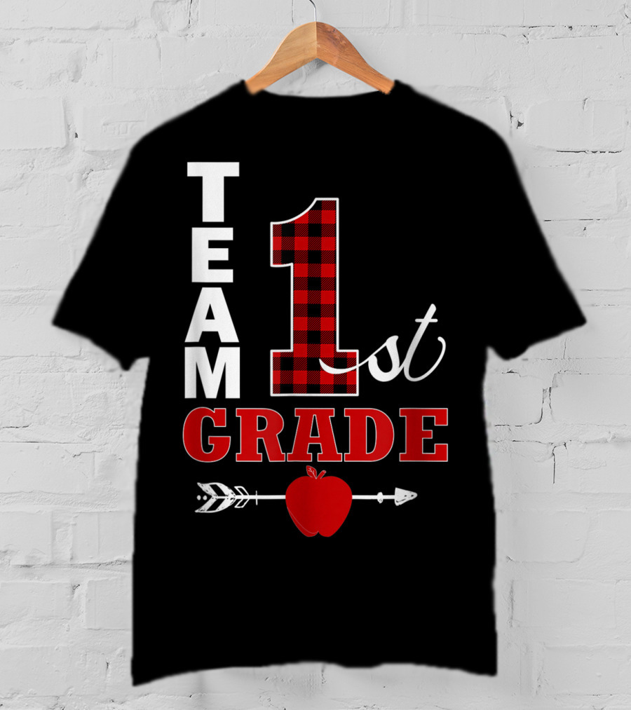Team 1st Grade Lumberjack Plaid Teacher Arrow Apple T-Shirt