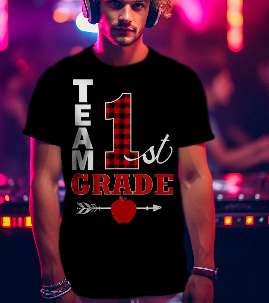 Team 1st Grade Lumberjack Plaid Teacher Arrow Apple T-Shirt