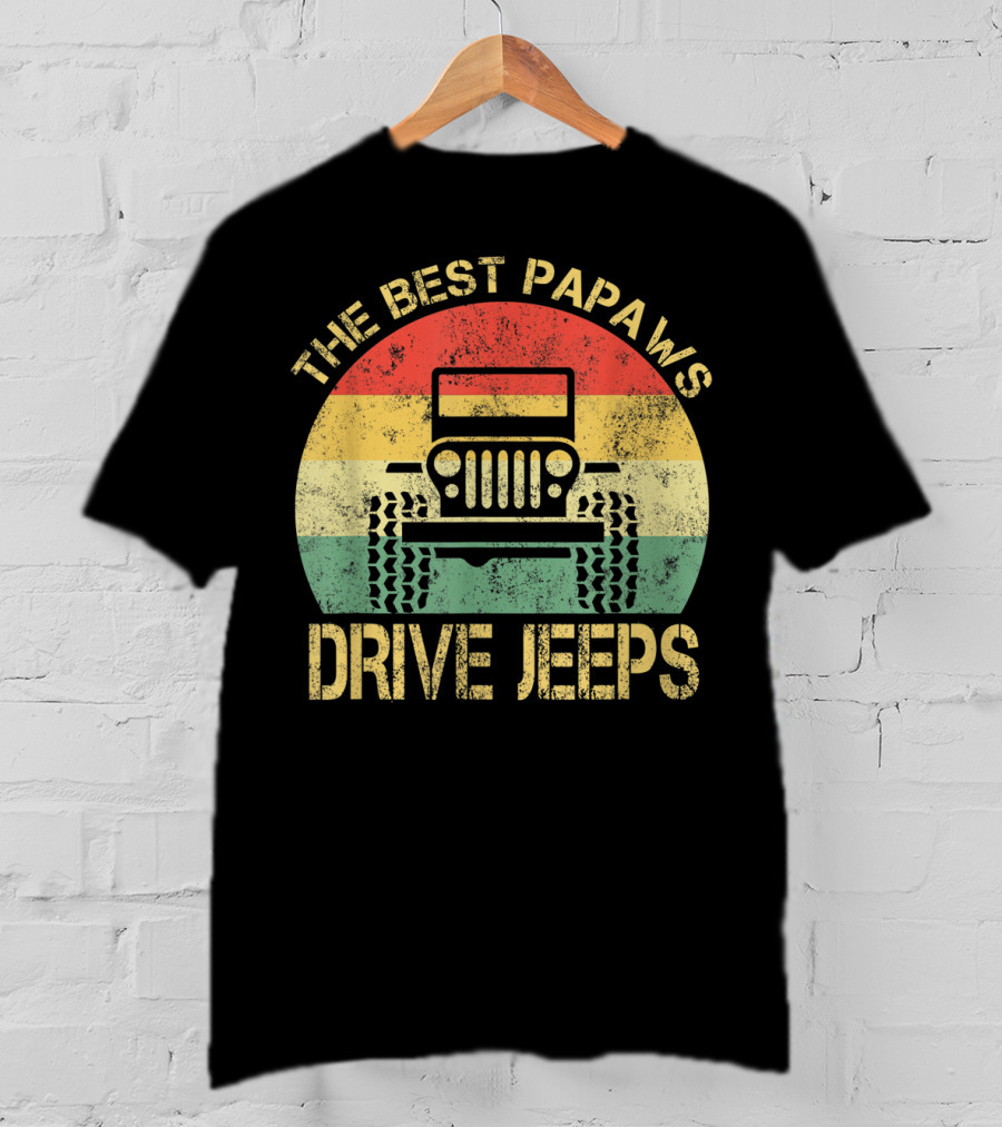 The Best Papaws Drive Jeeps Retro Striped T-Shirt