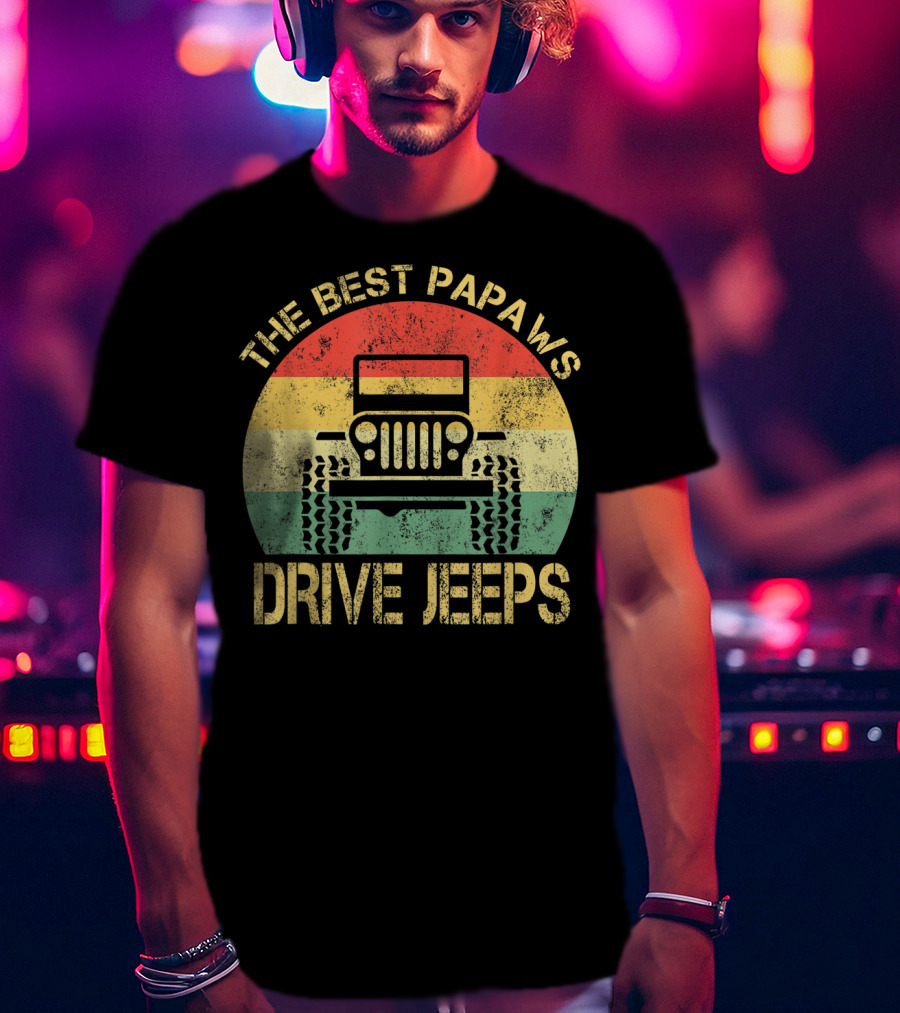 The Best Papaws Drive Jeeps Retro Striped T-Shirt