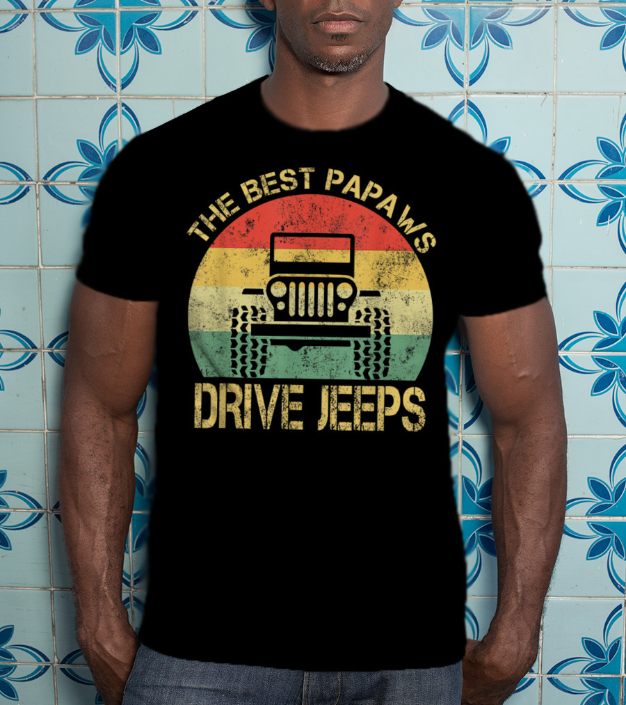 The Best Papaws Drive Jeeps Retro Striped T-Shirt