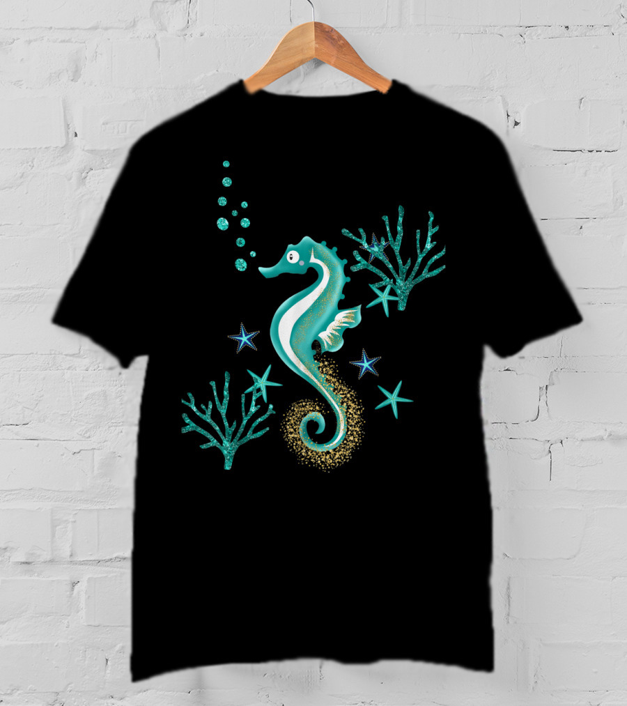 Turquoise Seahorse Ocean Coral And Starfish T-Shirt