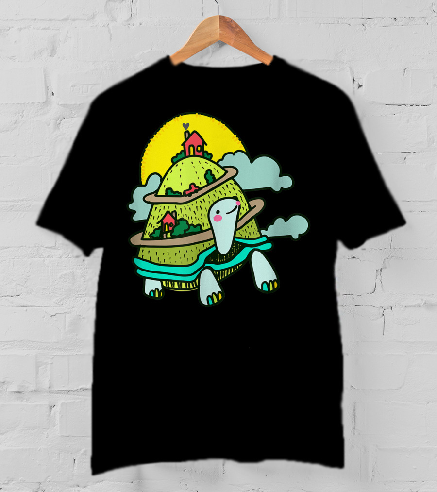 Turtle Life On A Mountain Path With Houses And Sun T-Shirt