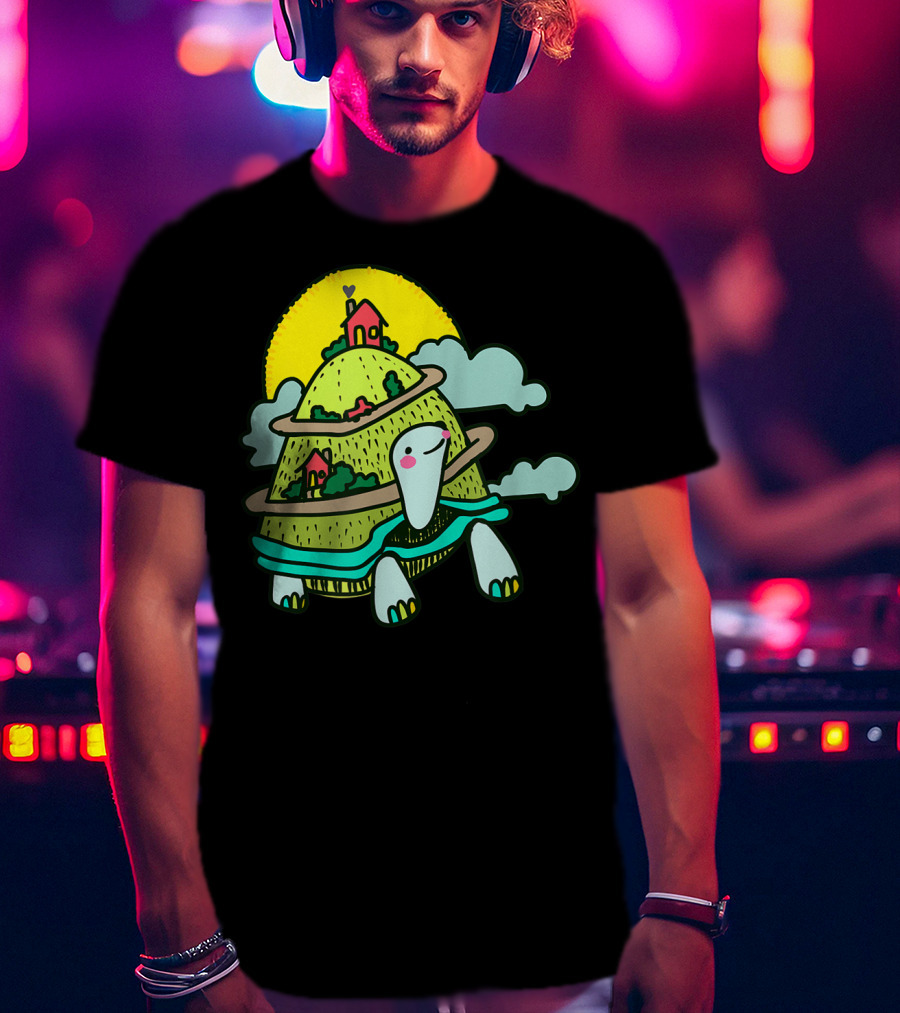 Turtle Life On A Mountain Path With Houses And Sun T-Shirt