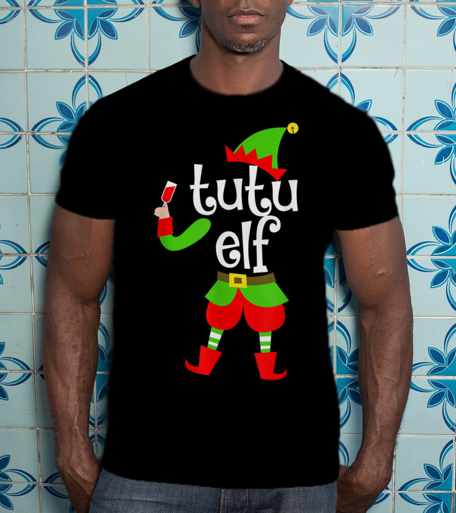 Tutu Elf Holding Wine Glass Christmas Costume T-Shirt