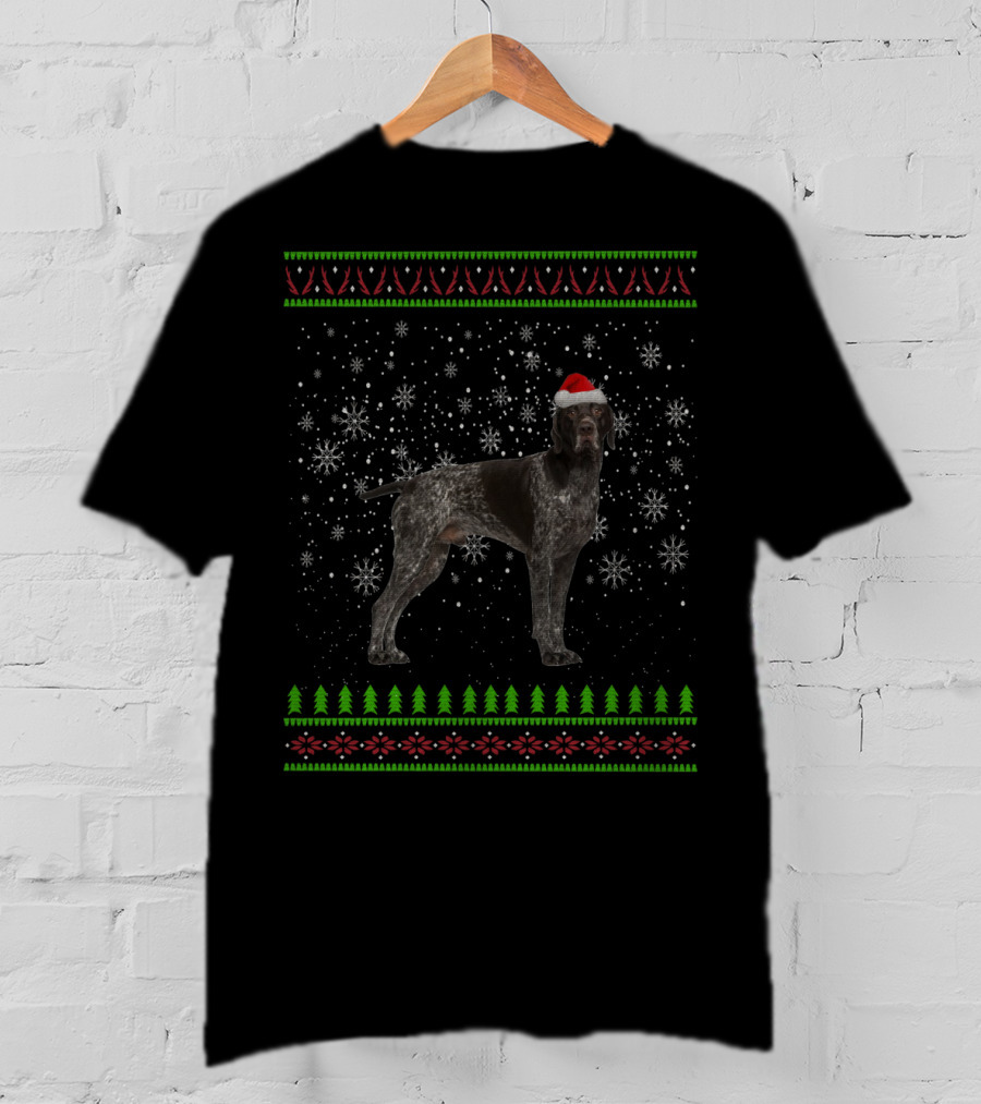 Ugly Christmas Shorthaired Pointer Dog Snowflakes Santa Hat T-Shirt