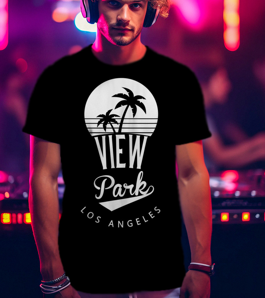 View Park Los Angeles Palm Trees Retro Sunset T-Shirt