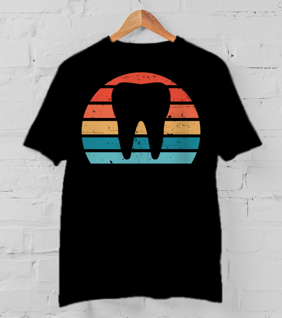 Vintage Dentist Dental Assistant Retro Tooth Stripes T-Shirt