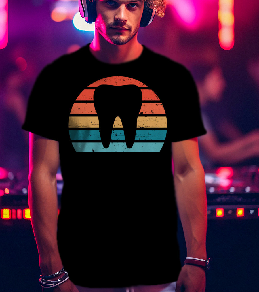 Vintage Dentist Dental Assistant Retro Tooth Stripes T-Shirt