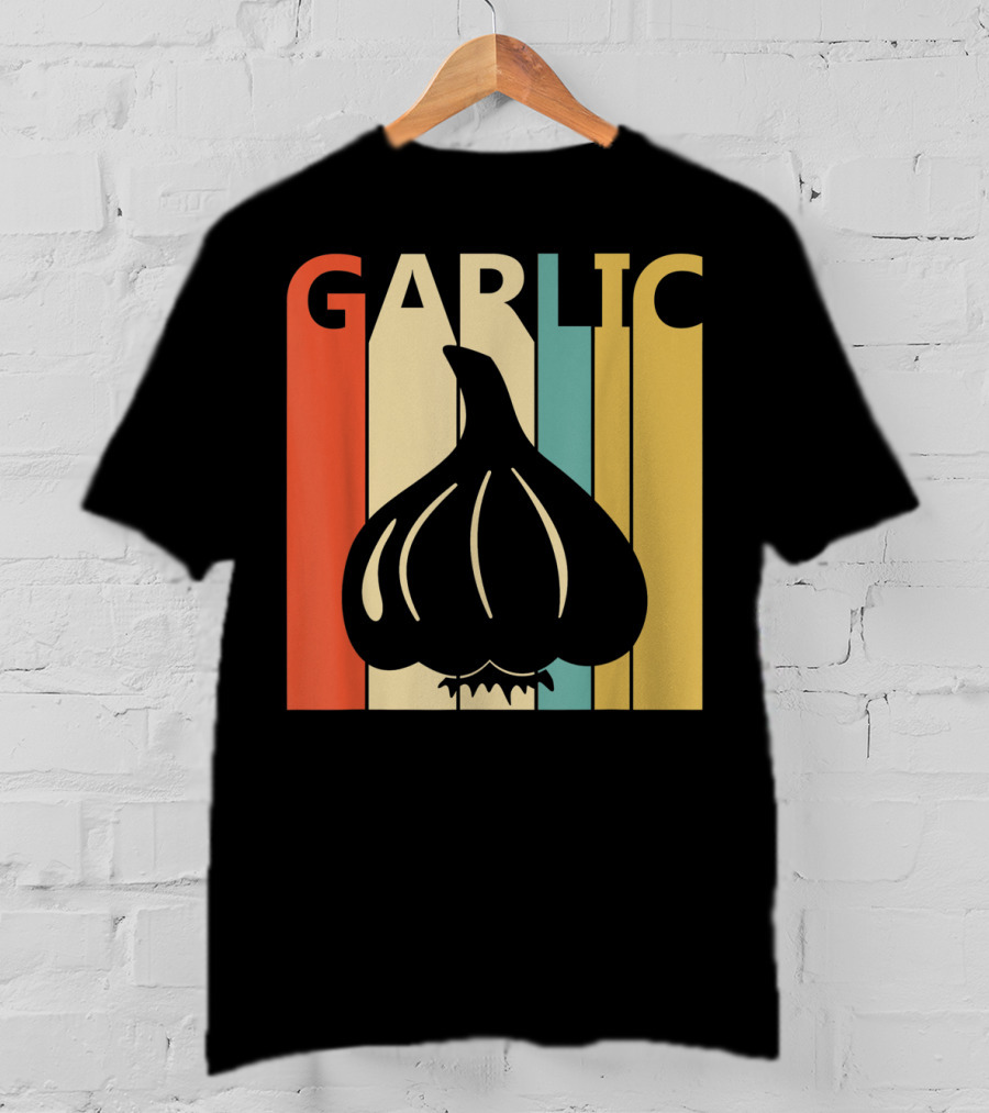 Vintage Garlic Lover Retro Stripes T-Shirt